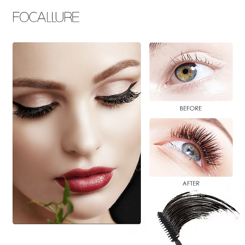 FOCALLURE 3D Silk Fiber Black Mascara Volume Curling Rimel Mascara Eyelash Extension Waterproof Thick Eye Lashes Mascara