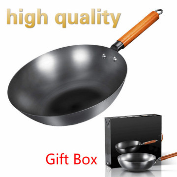 Gift Box High Quality Chinese Iron Wok Traditional Handmade Iron Wok Non-stick Pan Non-coating Induction and Gas Cooker Cookware