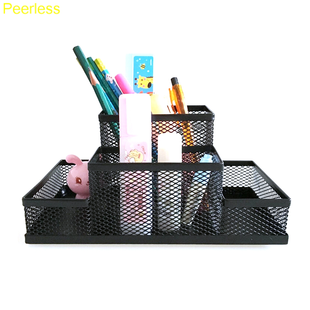 Peerless Mesh Cube Metal Stand Combination Holder Desk Stationery Organizer Pen Pencil Office Supplies Study Storage