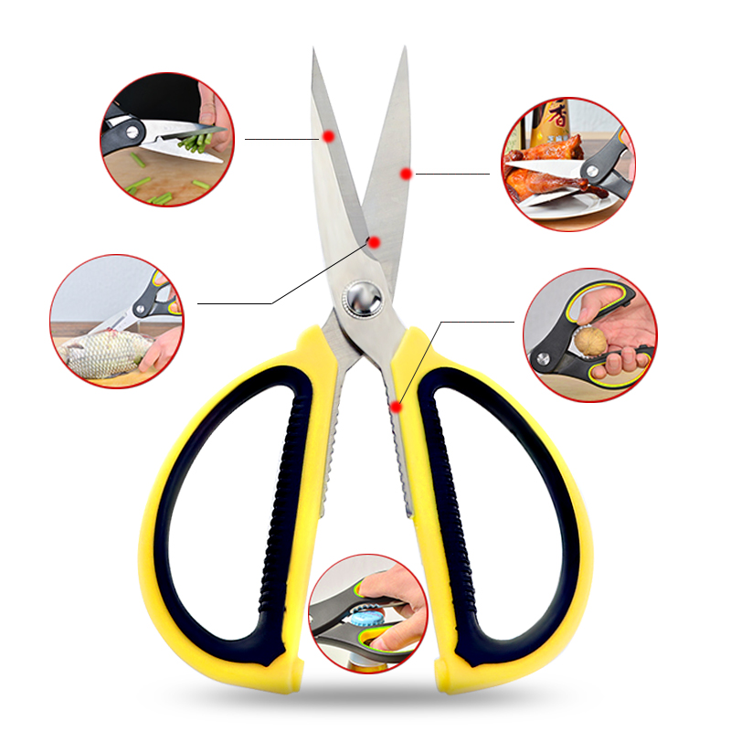 195mm Stainless Steel Scissors Plastic Strong Civilian Shears Cutter Kitchen Scissor For Leather/Fabric/Paper/Fishing Net/Soft