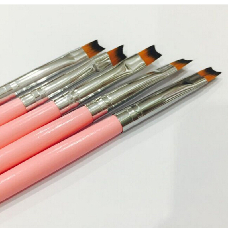 French Nail Brush Pink Handle Half Moon Shape Acrylic Painting Drawing Pen Manicure Nail Art Tool DIY Design Pen
