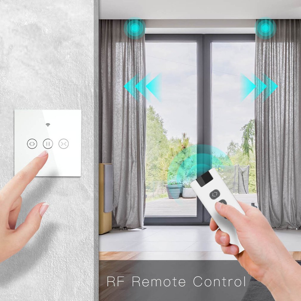 WiFi-rf Smart Touch Curtain switch, Blinds Roller Shutter door Switch, RF remote control, multiple switches Alexa / / / White