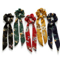 Boho Flower Print Scrunchie Hair Accessories For Women Fashion Ethnic Long Ribbon Elastic Hair Band Girl Ponytail Holder Tie Gum
