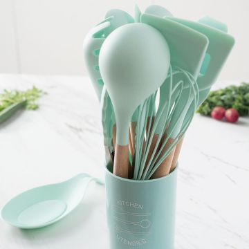 1 Piece Silicone Head Wooden Handle Kitchenware Cooking Utensils Pasta Spoon Egg Beater Spatula Cookware Kitchen Tools