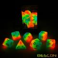 Bescon Fantasy Rainbow Glowing Polyhedral Dice 7pcs Set MIDNIGHT CANDY, Luminous RPG Dice Set Glow in Dark,Novelty DND Game Dice