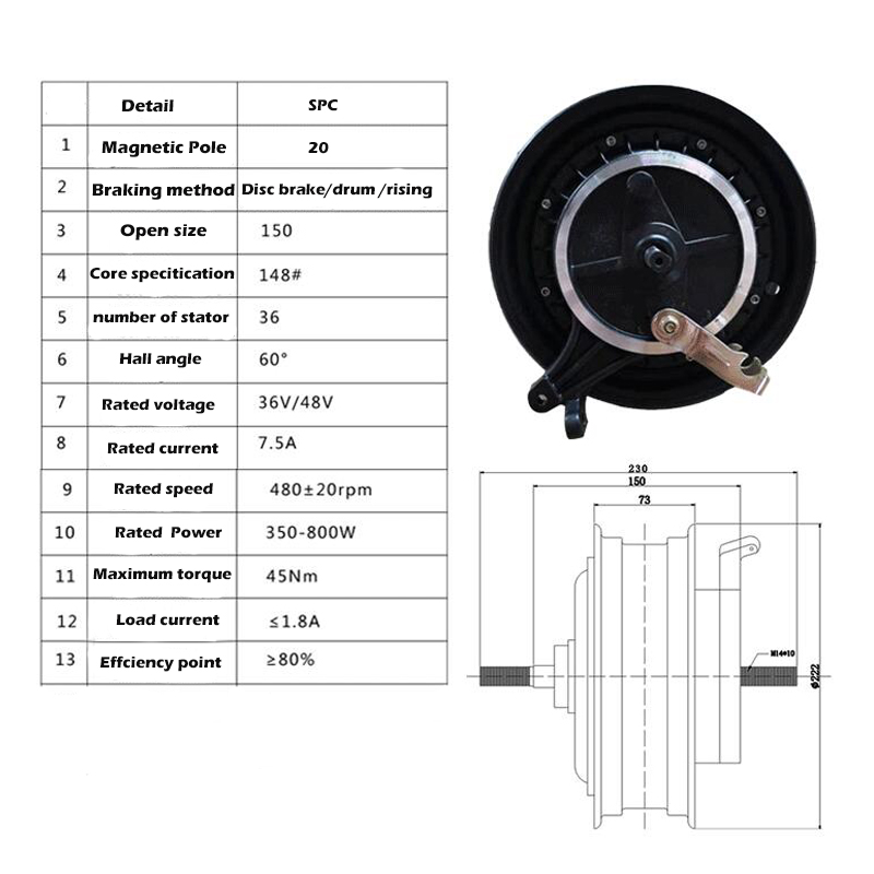 Electric Motorcycle Motor 36V48V 350W500W800W Drum Disc Rising Brake Blcd Electro Bike Motor Electric Bicycle Conversion kit