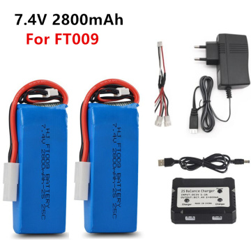 7.4V 2800mAh Replacement Lipo Battery with charger cable for Feilun FT009 Remote Control toys Boat Spare accessories 7.4V 2S 25C