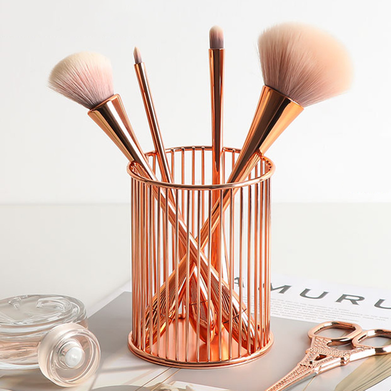 Durable New Round Iron Pen Pencil Holder Office Supplies Iron Desk Organizer Makeup Brush Tube Portable Light Repeatedly Basket