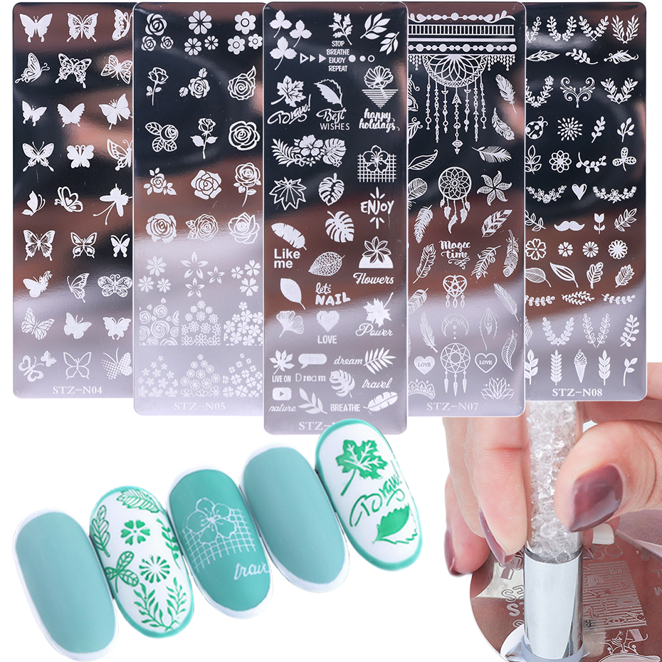 Spring Leaf Image Nail Art Stamping Plates Transfer Polish Print For Nail Stencil Mold Stamping Plates Manicure GLSTZN01-12-1