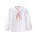 Toddler Girls Blouses Shirts Clothes White Shirt For Girl Scarf Pink Necktie Long Sleeve Formal Cotton School Student Uniform