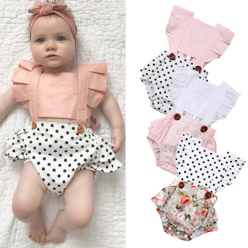 Newborn Toddler Infant Baby Girl Bodysuit Summer Sleeveless Ruffle Backless Dot Floral Jumpsuit Patchwork Clothing Outfit