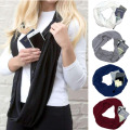 Women Scarf Female Knitted Snood Scarf Winter Infinity Scarves Neck Circle Cable Warm Soft Ring Scarf with Zip Pocket