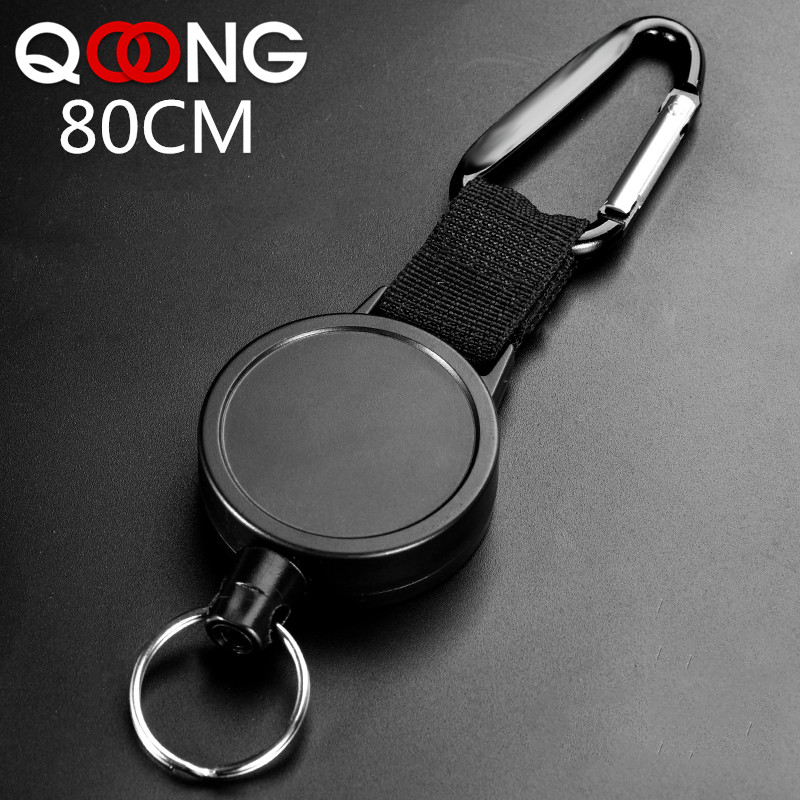 80CM Plastic Thick Rope Trinket Keychains High Elastic Tension Telescopic Key Chain Ring ABS Easy pull Buckle Carabiner H24