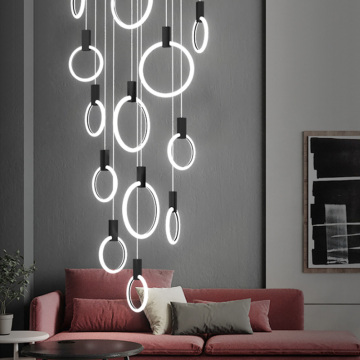 New Modern Black LED chandelier staircase Lighting For Staircase large chandelier Lobby Villa Decoration ring chandelier