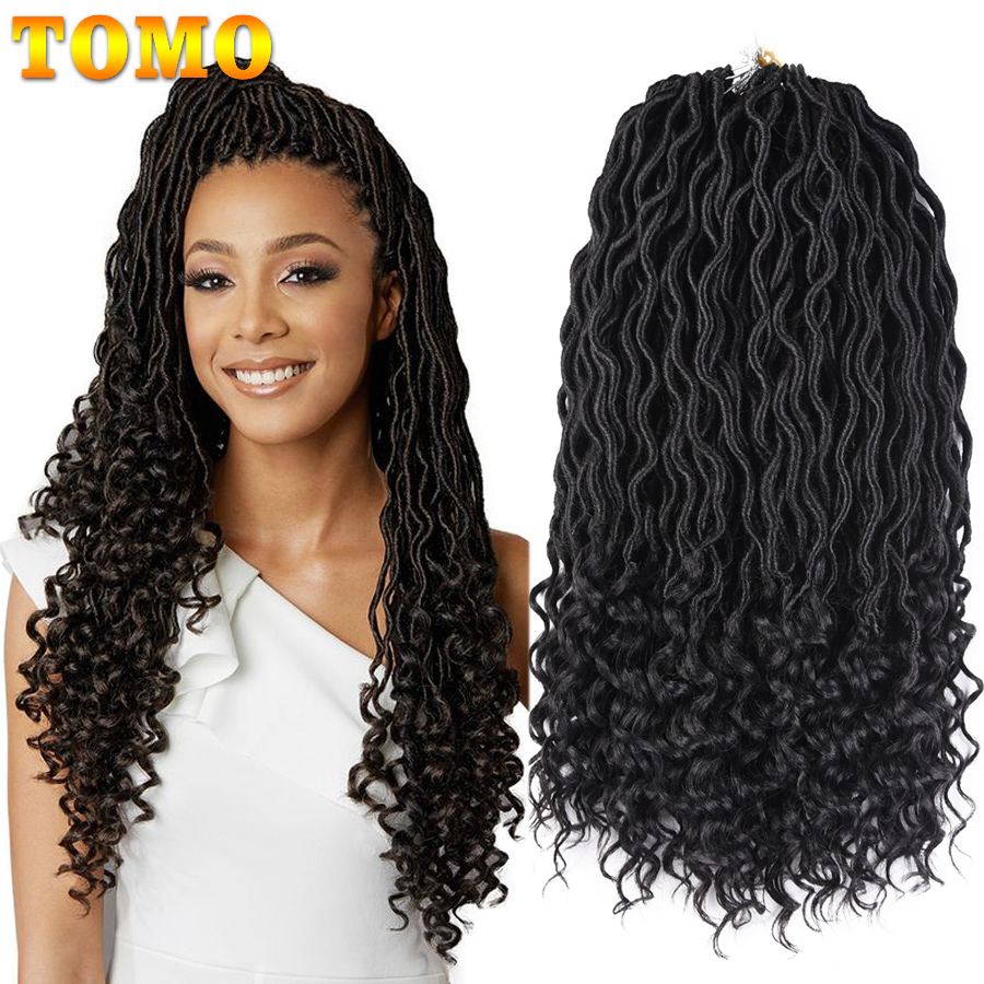 TOMO Faux Locs Curly Crochet Braid Hair 20inch24roots Ombre Synthetic Braiding Hair Extensions Burgundy Black Red Brown