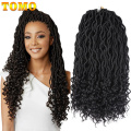 TOMO Faux Locs Curly Crochet Braid Hair 20inch24roots Ombre Synthetic Braiding Hair Extensions Burgundy Black Red Brown