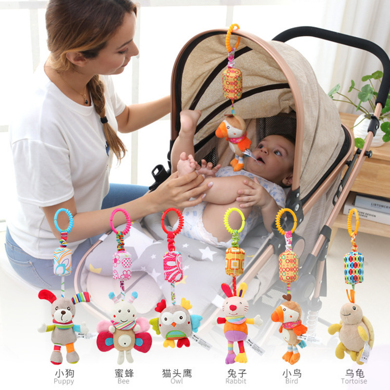 Cartoon Animal Rattle Baby Toys 0-12 Months Bed Stroller Crib Baby Mobile Hanging Rattles Newborn Plush Infant Educational Toys