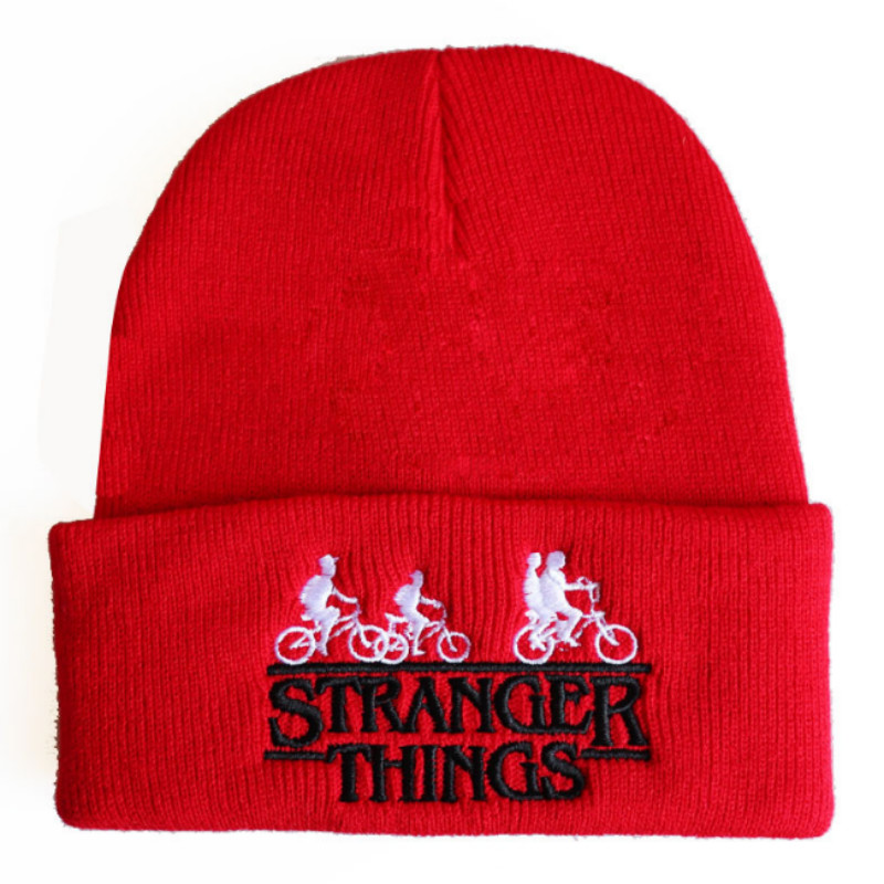 Embroidery STRANGER THINGS Winter Hat For Men Earflap Ride Bike Warm Skullies Beanie Hip Hop Women Knitted Ski Hat Male Cap
