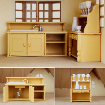 Kitchen Cabinets Miniature Doll House Safe Plastic Furniture Set Dining Room Decor Child Kids Play Toy Accessories Birthday Gift