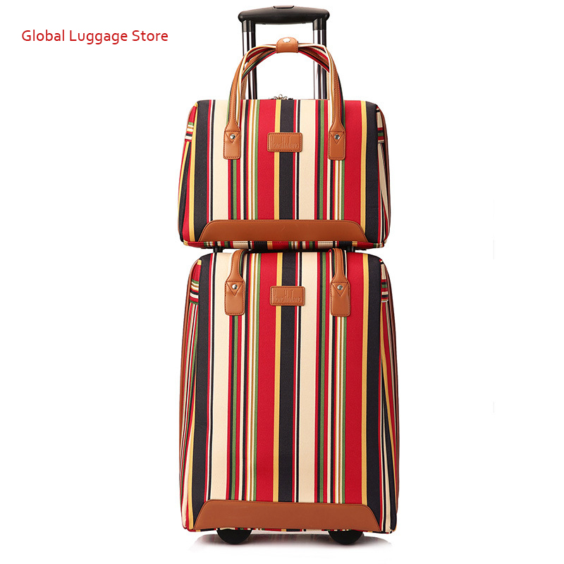 20 inch oxford Rolling Luggage set Spinner Women Brand Suitcase Wheels stripe Carry On Travel Bags
