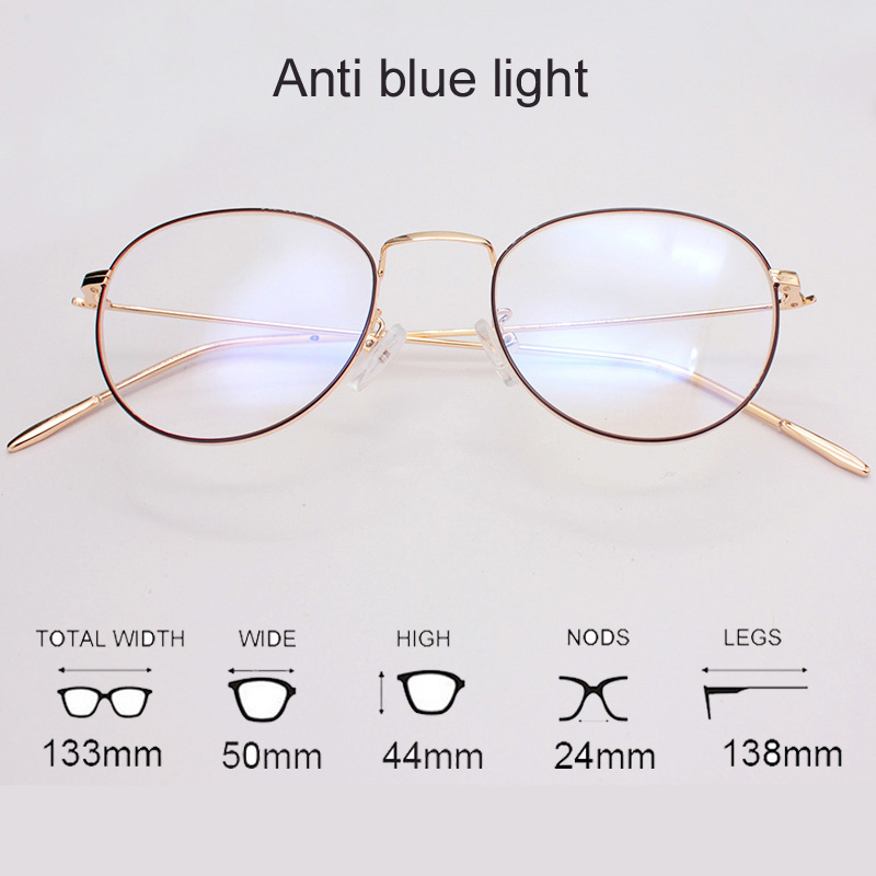 Fashion Blue Light Glasses Retro Metal Frame Anti Blue Ray Computer Glasses Women Men Vintage Designer Round Glasses Frame