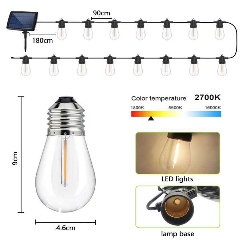 Solar S14 Bulbs String Lights Globe With 3W