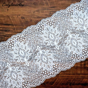 2Yards 23cm Wide Stretch Lace Trim Ribbon White Elastic Lace Fabric Handmade Bra Apparel Lace Lingerie Garters Sewing DIY Crafts