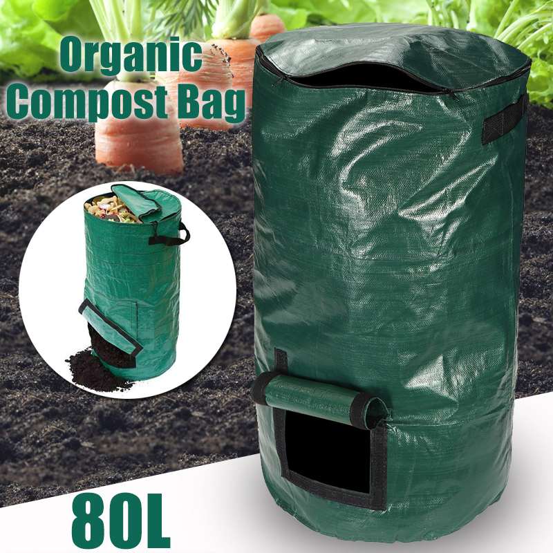 80L Organic Waste Kitchen Garden Yard Compost Bag Portable Environmental PE Cloth Planter 45X80CM