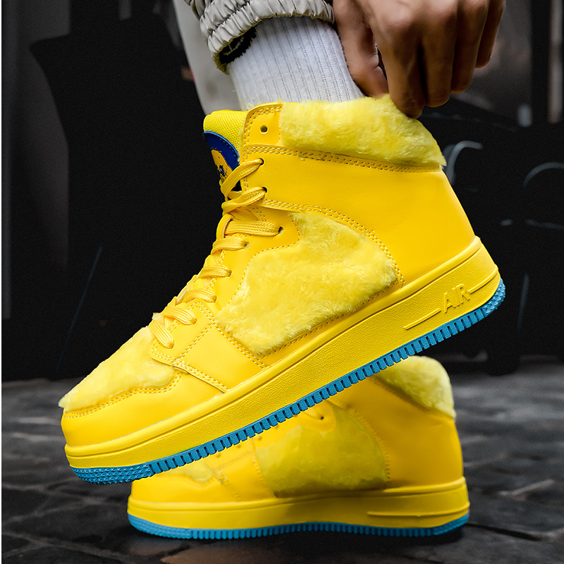 Men Casual Shoes 2020 New Yellow Orange Fashion Men's Sneakers Comfortable Plush Upper High Top Chaussure Homme Women Shoes