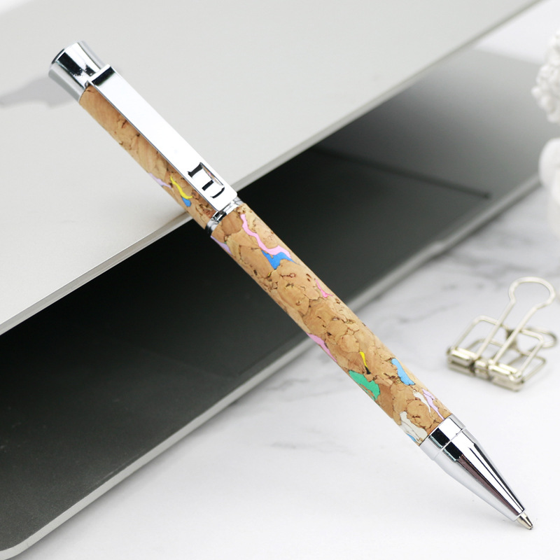 1 Pcs Random Creative Cork Twist Mechanism Ballpoint Pen 1.0mm Refill Black Ink Pen Luxurious Office Stationery Writing Pens