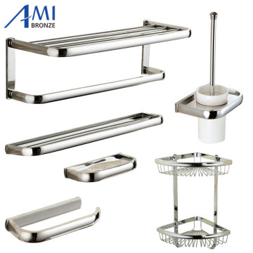 FZ Series Chrome Polished Thicker Bathroom accessories Bath Hardware Set Towel Shelf Towel Bar Paper Holder Cloth Hook 414C