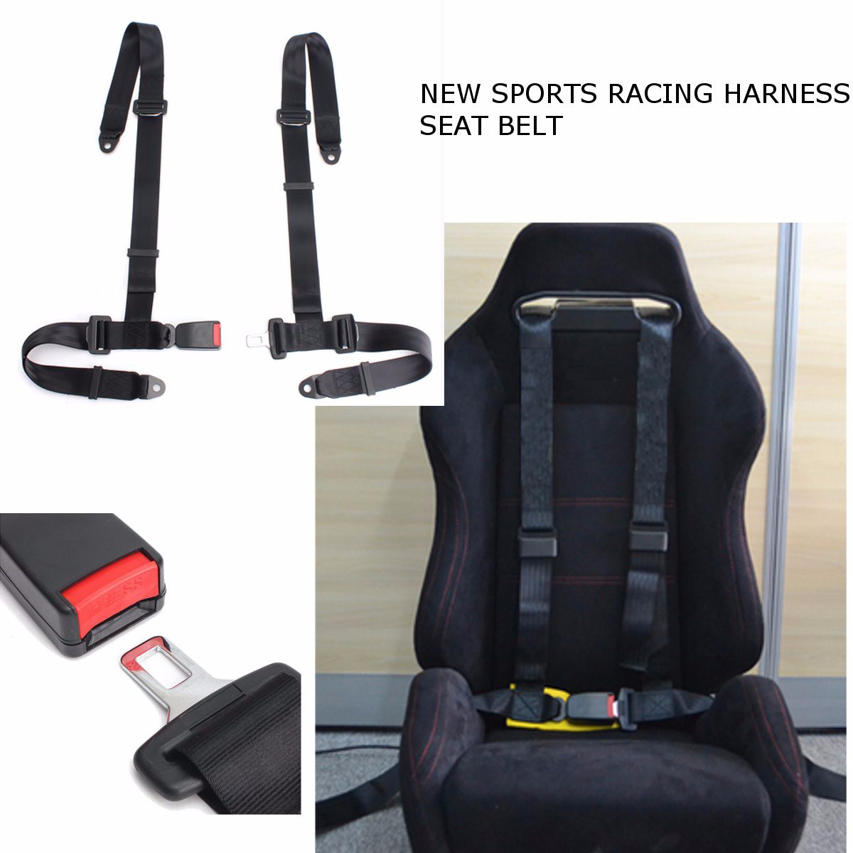Sport racing car harness safety seatbelt 3 4 point fixing mounting quick release