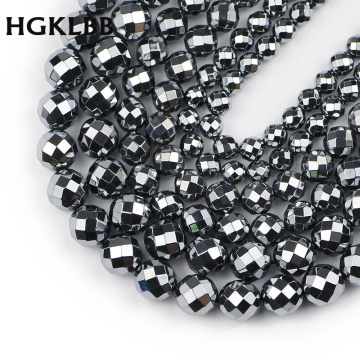 HGKLBB 64 side Natural Faceted Titanium HZ Stone ore 6/8/10mm Round Spacers Loose beads for Jewelry making bracelet necklace DIY