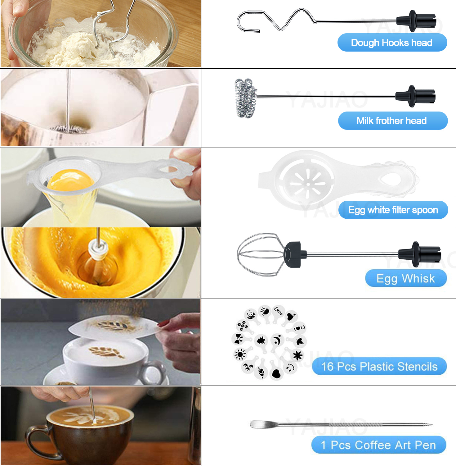 YAJIAO New Electric Mixer Blender Milk Frother Handheld With USB Charger Dock Stainless Bubble Maker Whisk For Coffee Cappuccino