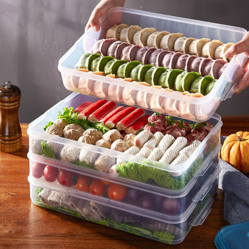 Refrigerator Food Storage Box Kitchen Accessories Organizer Fresh Box Dumplings Vegetable Egg Holder Stackable Microwave