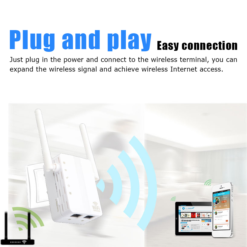 2.4G Wireless WiFi Repeater Dual Band 300Mbps Signal Amplifier Booster 2 Antennas WiFi Range Extender Wlan LAN Port Router