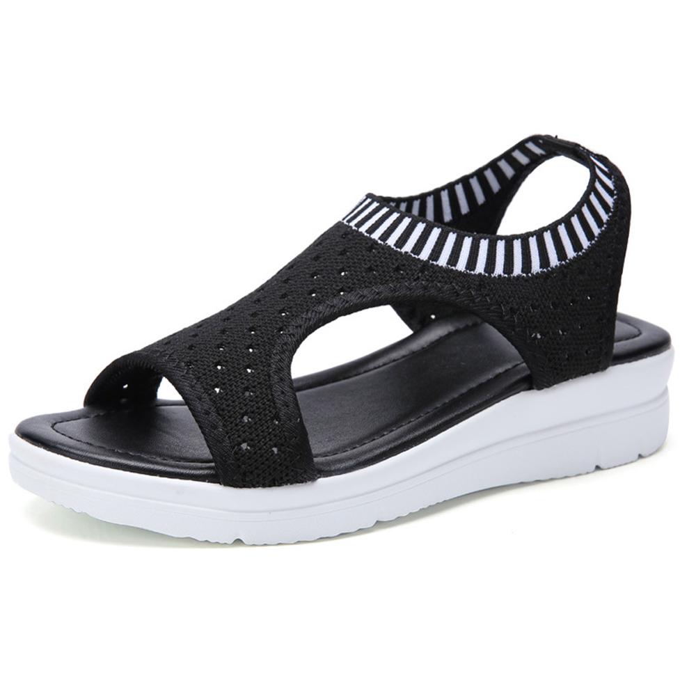Women Summer Sandals Slip-on Flat Ladies Sandals Comfy Wedge Female Shoes Fashion Breathable Girls Sandals WJ043