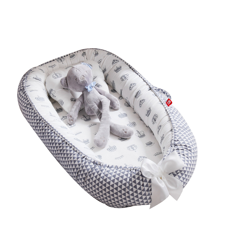 Babynest Newborn Baby Nest Bed Portable Crib Travel Bed Tissu Coton Baby Nestje Baby Lounge Bassinet Bumper with Pillow Cushion