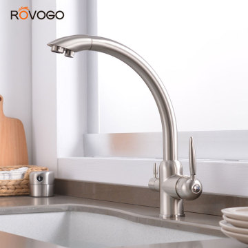 ROVOGO 3 Way Water Filter Kitchen Faucet Drinking Water Mixer Tap Deck Mounted , Purifier Kitchen Sinks Cold Hot Crane Brushed