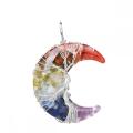 Fashion 7 Chakra Chip Stone Wrapped Gold Wire Resin Moon Pendant for DIY Jewelry Making