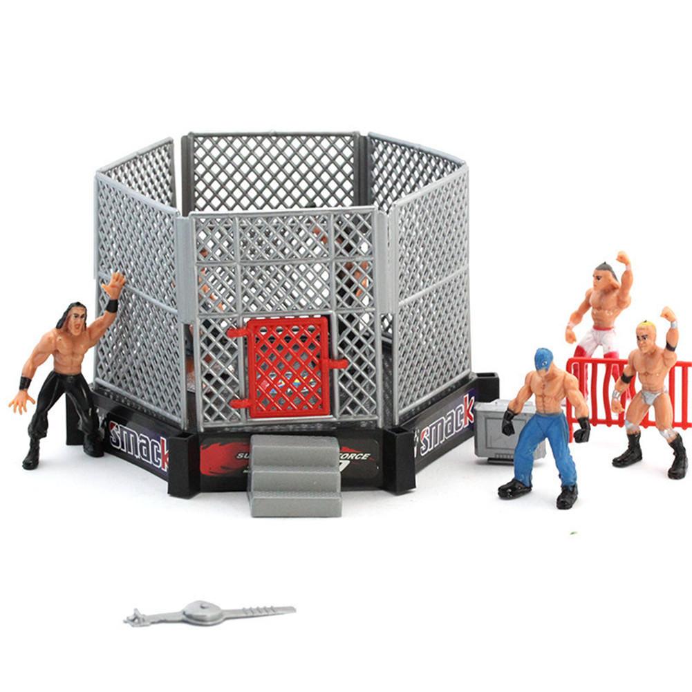 Children Wrestling Club Wrestler Athlete Gladiator Model Doll Warriors Toy Set with Fighting Station and Cage Arena Ring Kid Toy
