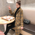 2020 Autumn Winter Women Warm Wool Coat Elegant Plaid Single Breasted Blends Outwear Female Big Pocket Loose Mid-long Coat