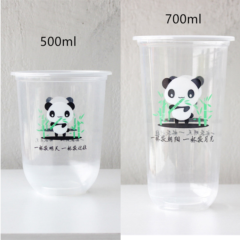 50pcs 95 caliber U shape creative cute disposable juice cup transparent milk tea plastic cups cold drink packaging cups with lid