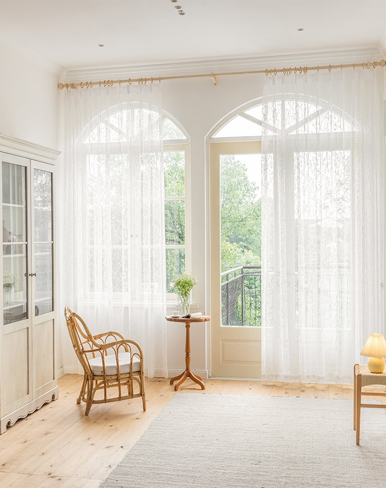 Living Room White Embroidered Tulle Curtain Sheer