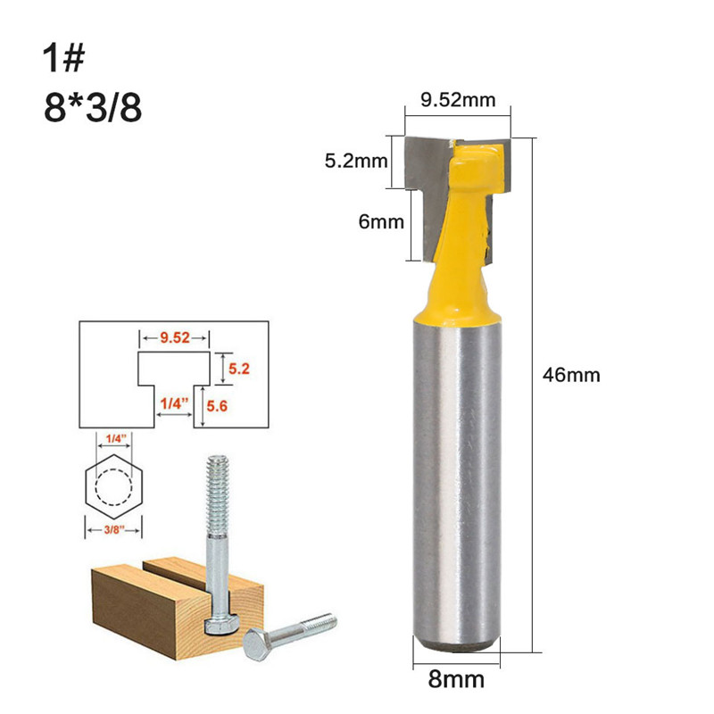 2pcs 8mm Shank T-type Keyhole Router Bits for Wood Milling Cutter Woodworking Tools Wood Cutter Frame Hanging Wall Cutting Tools