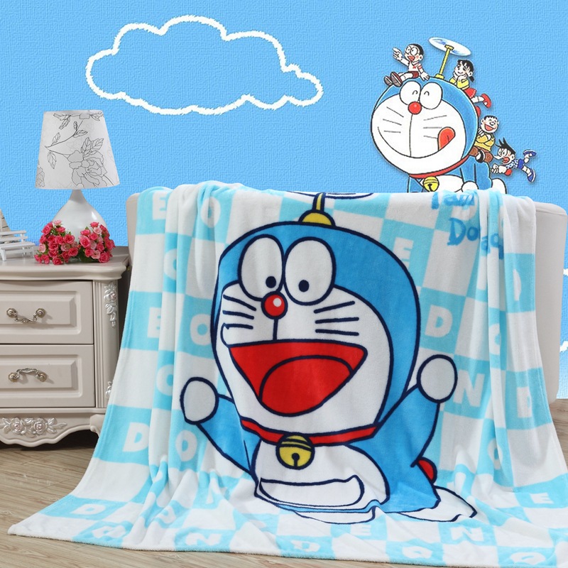 Blue Doraemon Plush Flannel Soft Blanket Throw on Couch/Bed/Plane Air Conditioning Blanket for Kids Children Boys Bedspread
