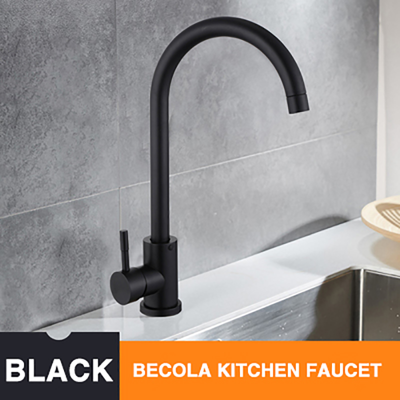 BECOLA Kitchen Sink Faucet 304 Stainless Steel Matte Black Mixer 360 Rotation Hot and Cold Deck Mounted Crane Kitchen Tap