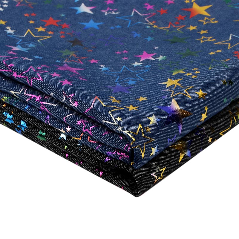 45*150cm Denim Fabric Colored Pentagram Printed Sheet Clothes Sewing Material Home Textile DIY Handmade Craft Supplies