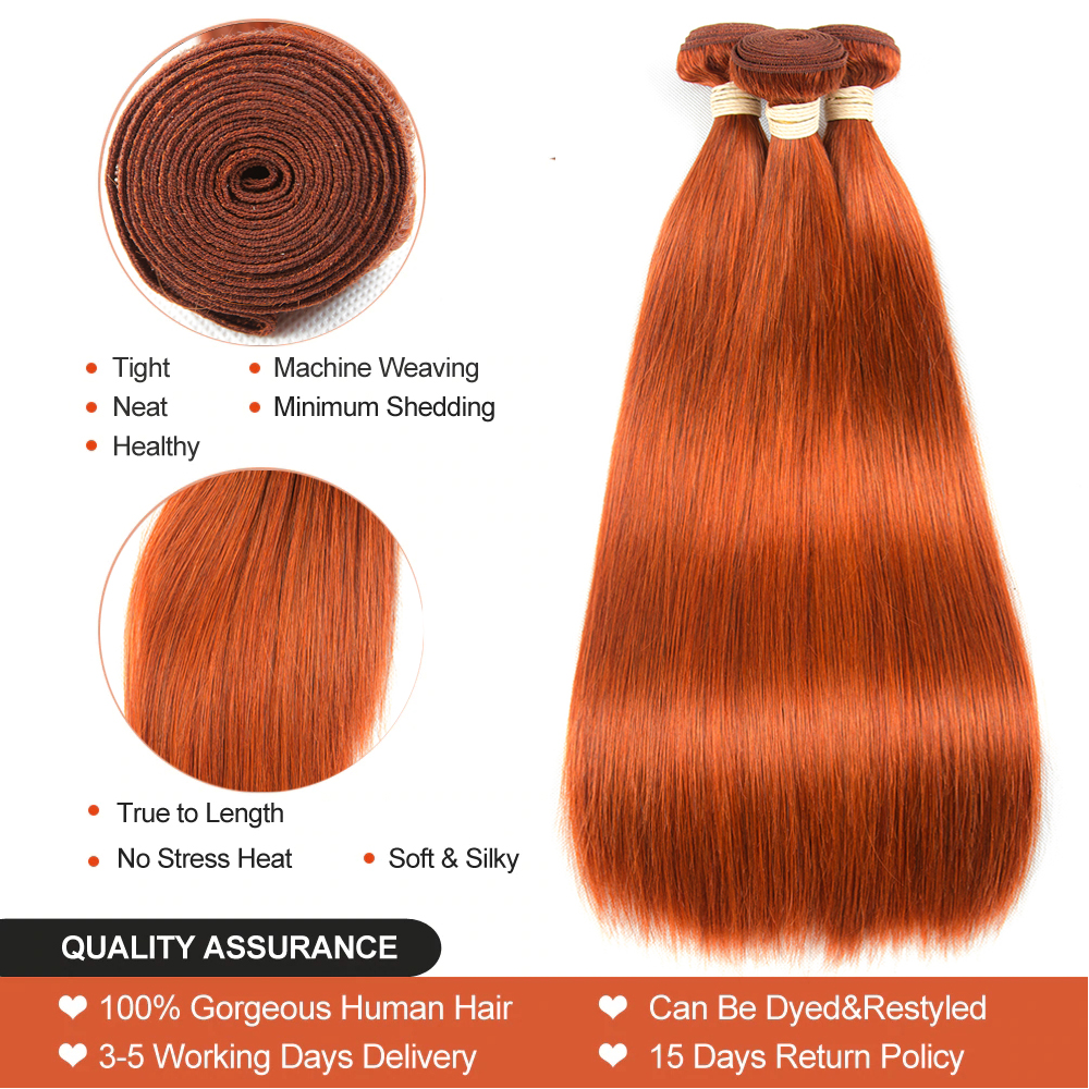 Orange Ginger Peruvian Straight Hair 8-30 inch 1/3/4 Bundles Hair BEAUDIVA Hair Human Hair Bundles Remy Hair Extensions