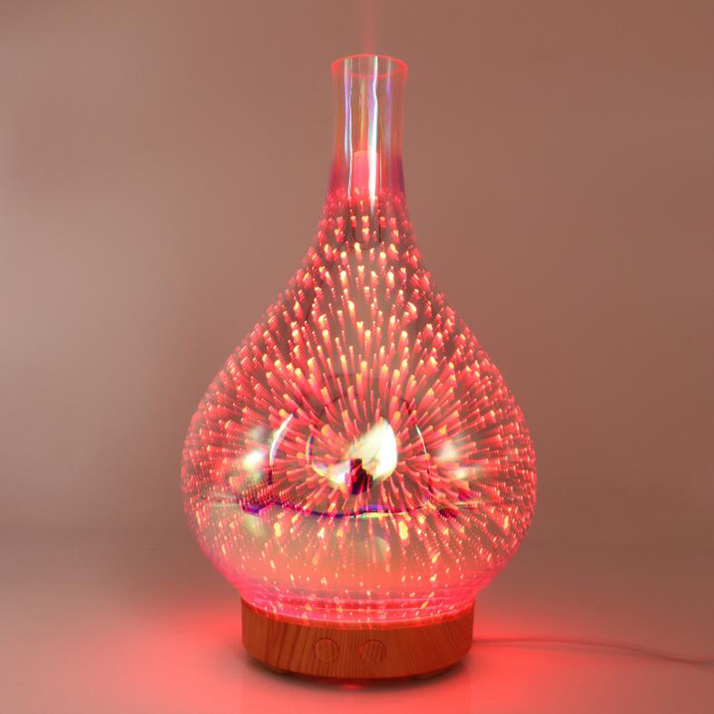 3D Firework Glass Vase Shape Aroma diffuser 7 Color Led Night Aroma Essential Oil Diffuser Mist Maker Ultrasonic Air Humidifier